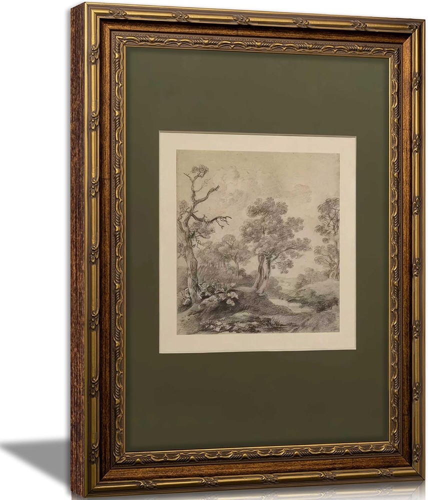 Vintage Gold Framed Wall Art Tree Forest Landscape Painting Canvas Prints 9x11in