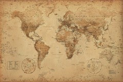 Antique Style World Map – Poster / Print (Size: 36″ X 24″) (Sepia / Brown)