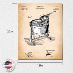 Vintage Laundry Room Canvas Decor, Patent Vintage Washing Machine Poster – 16×20