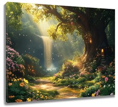 Plant Wildflower Green Fairy Forest Canvas Wall Art for Bathroom Living Room-