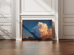 Dramatic Sunset Cumulus Cloud Wall Art, Billowing Peach And Gold Sky Canvas Art