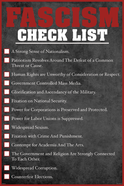 FASCISM CHECK LIST 24×36 POSTER FUNNY WALL DECOR NATIONALISM POLITICS USA RED!!!