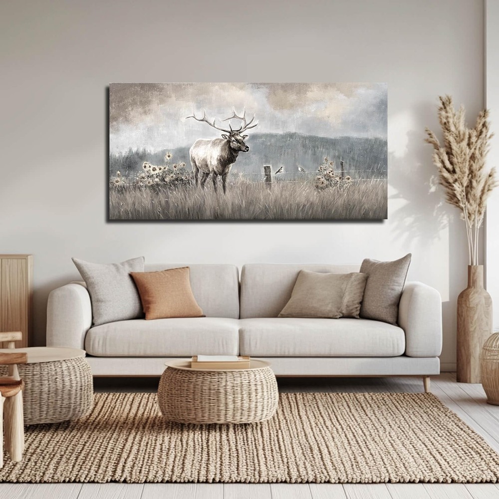 Large Bull Elk Wall Art, Deer Wildlife Canvas Print, Rustic Modern Farmhouse …