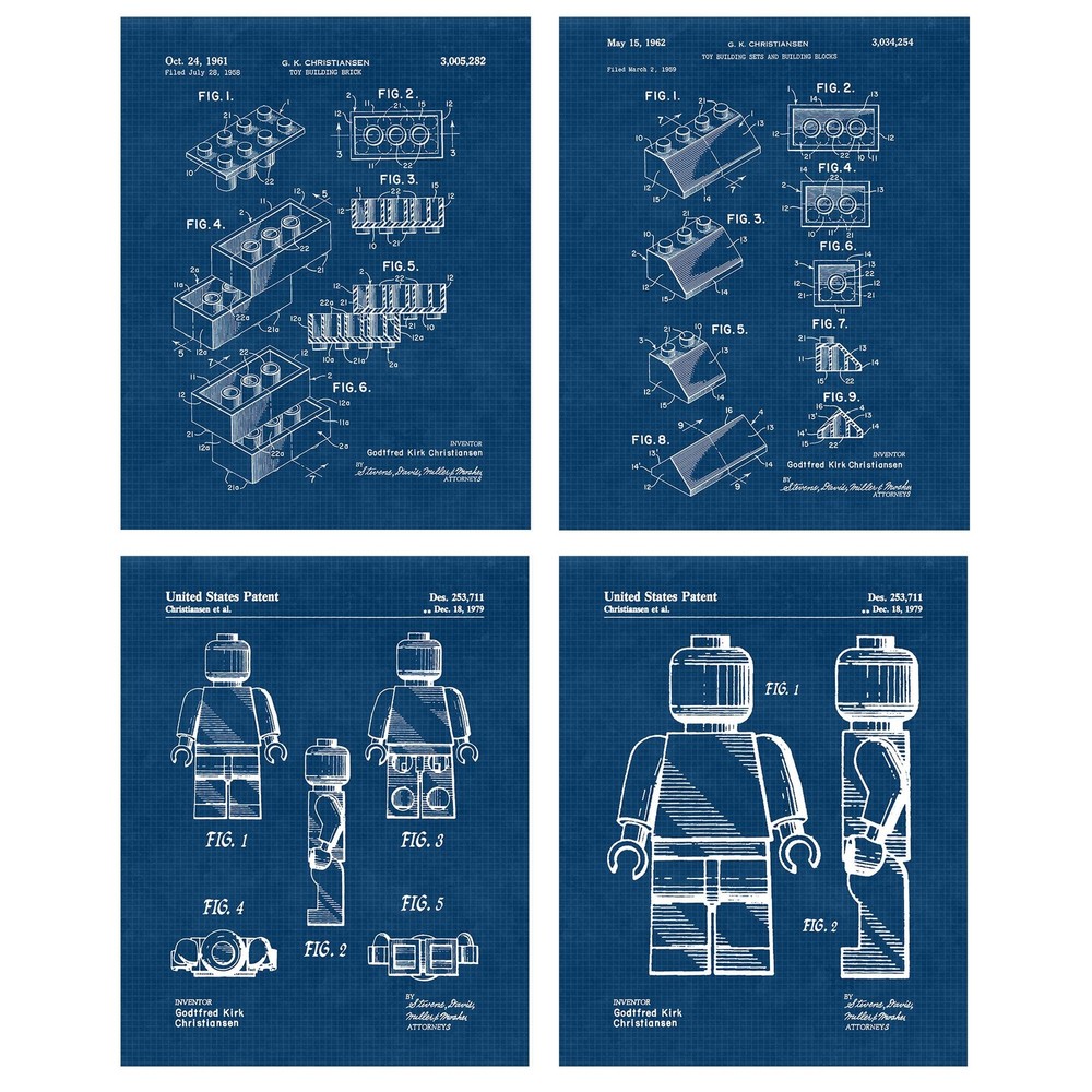 Classic Interlocking Figure Patent Prints, 4 (8×10) Unframed Photos, Wall Art…