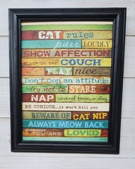Marla Rae «Cat Rules» saying Framed feline kitty cat 12×16 wall picture