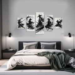 Japanese Samurai Wall Art Black and White Warrior Wall Decor Prints Vintage J…
