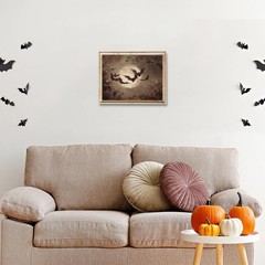 Vintage Bat Halloween Wall Art, Gothic Bat Full Moon Canvas Print, Rich Tones…