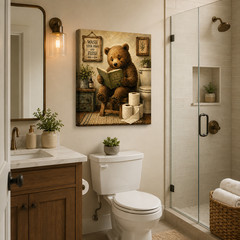 🐻 «Un BEAR ably Relaxed» Funny Bear Bathroom Canvas Wall Art 🐻