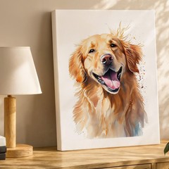 Golden Retriever Dog Portrait Watercolor Canvas Wall Art Animal Home Decor Print