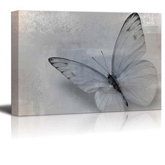 Elegant Photo of a Single Butterfly in Gray and Black – Canvas Art- 24×36 inches