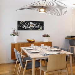 Farmhouse Kitchen Wall Art – Let’s Eat Black Marble Canvas 12×36» Decor