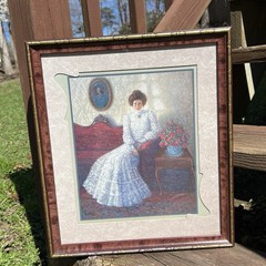 Home Interiors Victorian Lady Art Deco Signed G. Barker Framed Print|Size:16X14″