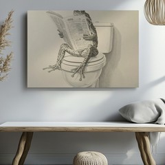 Canvas Wall Art a Detailed Black and White Sketch of a Frog Sitting on a