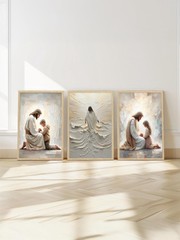 Jesus Walking on Water Wall Art Natural Wood Framed Religious Wall Decor Chri…