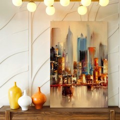 Wall Art Abstract City Street Canvas Print Rainy Urban Skyline Car Lights Decor