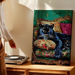Wall Art Black Panther on Ornate Floral Sofa Canvas Print Home Decor Poster