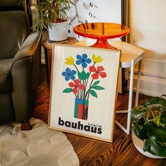Bauhaus Botanical Flower Poster, Minimal Colorful Retro Wall Art Print