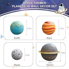 4Pcs Outer Space Planets Wall Decor – 3D Planet Theme Sculptures for Kids Room,