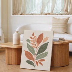 Modern Abstract Botanical Canvas Wall Art Earth Tone Leaves Minimalist Print