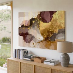 Golden Rain Canvasabstract Art With Metallic Gold And Smoky Gray Tones Wall Art