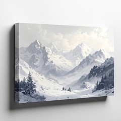 Wall Art Canvas a Serene Monochromatic Mountain Landscape in Soft Snowy Whites