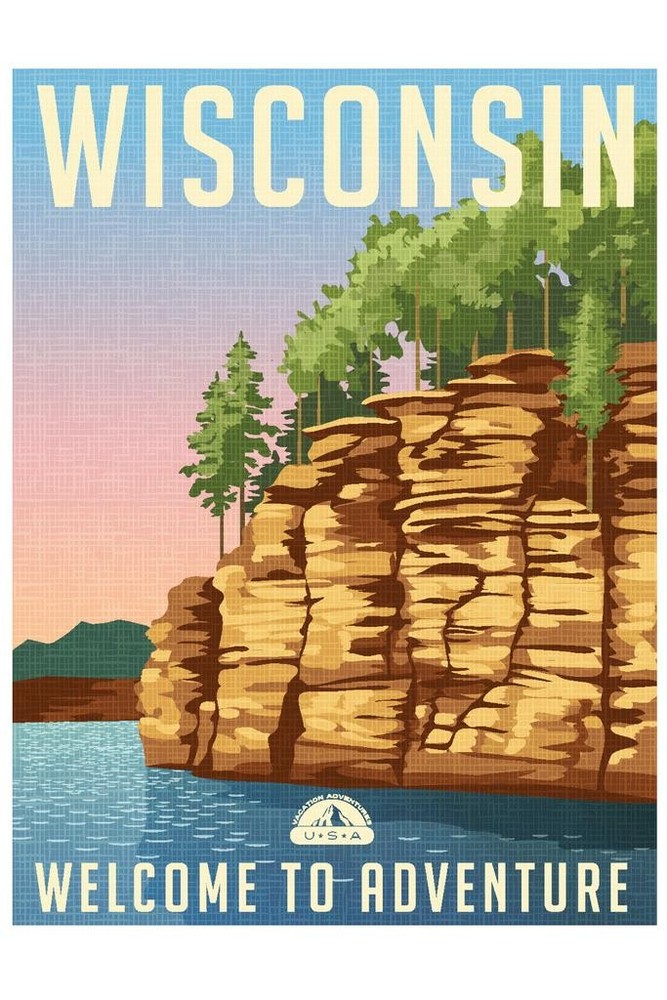Wisconsin Welcome To Adventure Retro Travel Art Poster 24×36 inch