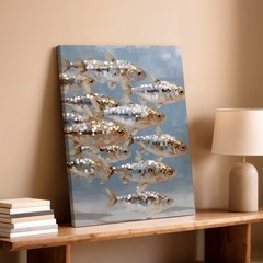 Wall Art School of Silver Fish Canvas Print Coastal Ocean Marine Painting Decor