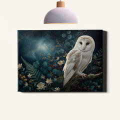 Ivory barn owl botanical night portrait Poster Print woodland wildlife