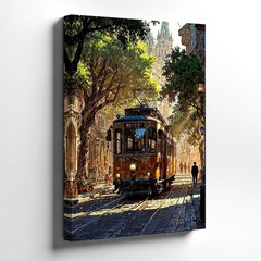 Wall Art Vintage Tram City Street Canvas Print Urban Landscape Poster Decor