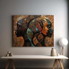 Abstract African Faces Canvas, Tribal Wall Art, Modern African Home Decor