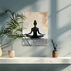 Canvas Art Woman Yoga Silhouette Neutral Texture Meditation Wall Decor