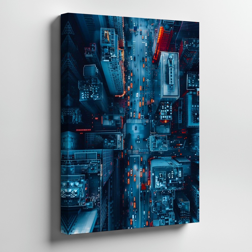 Night City Traffic Aerial View Urban Landscape Canvas Wall Art Print Home Decor