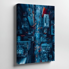 Night City Traffic Aerial View Urban Landscape Canvas Wall Art Print Home Decor