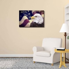 Canvas Prints- Bald Eagle with the American Flag |Patriotic Theme- 24″ x 36″