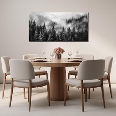 Foggy Forest Wall Art for Living Room,Black and White Pictures for Wall,Tree Wal