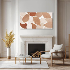 Beige Fall Leaves Canvas Art – Modern Earth Tone Wall Decor 24″x48