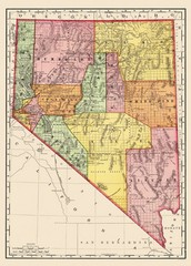 Historic State Map – Nevada – Rand McNally 1893 – Vintage Wall Art