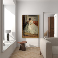 Woman Reading Book Oil Painting Victorian Lady Portrait Moody Interior Wall Art