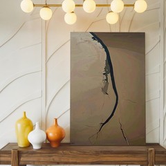 Wall Art Minimalist Abstract Canvasbold Black Wavy Line On Brown Background