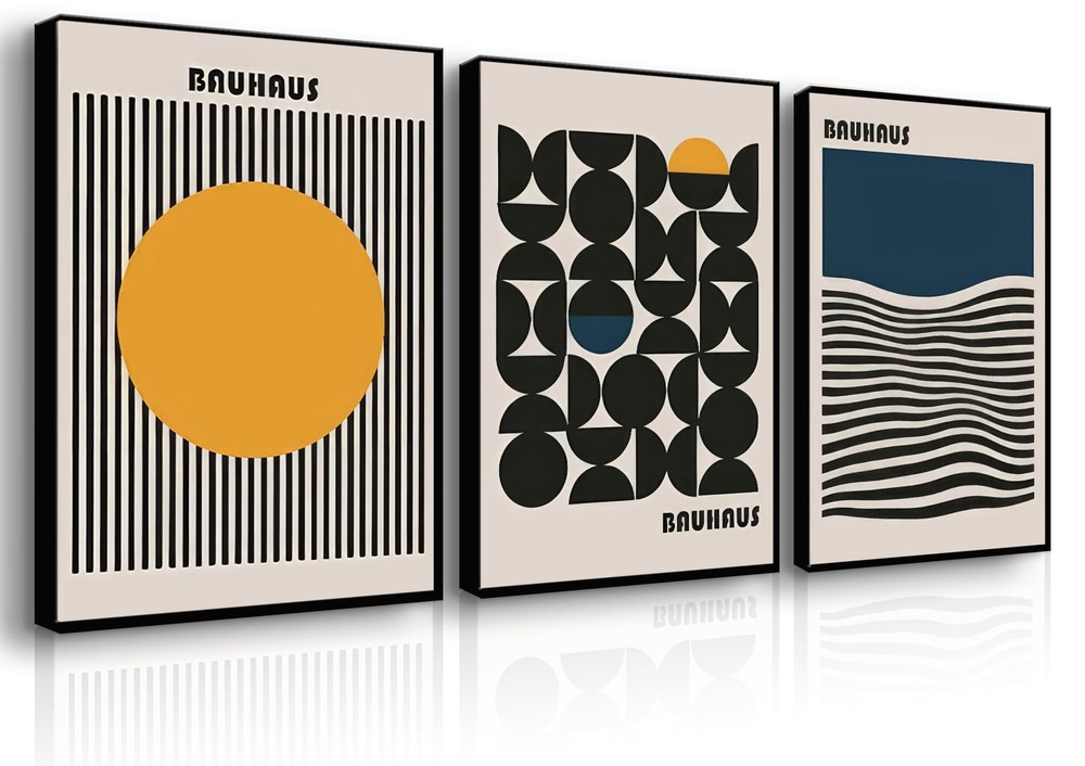 3Pcs Bauhaus Style Wall Art Bohemian Abstract Wall Decor Minimalist Canvas Mi…