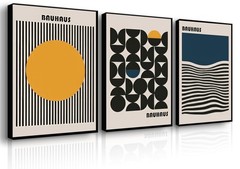 3Pcs Bauhaus Style Wall Art Bohemian Abstract Wall Decor Minimalist Canvas Mi…