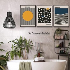 3Pcs Bauhaus Style Wall Art Bohemian Abstract Wall Decor Minimalist Canvas Mi…
