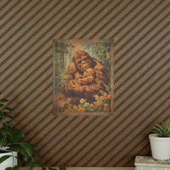Vintage SASQUATCH FAMILY Wall Art, BIGFOOT Flower Poster, Cryptid Botanical Yeti