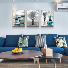 Large Natural Wood Framed Canvas Art – Blue Abstract & Black/White Decor