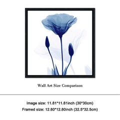 Black Framed Abstract Blue Flickering Floral Pictures Modern Paintings on Canvas