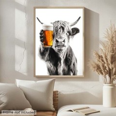 Highland Cow Drinking Beer – Cute Funny Kitchen Animals – Poster