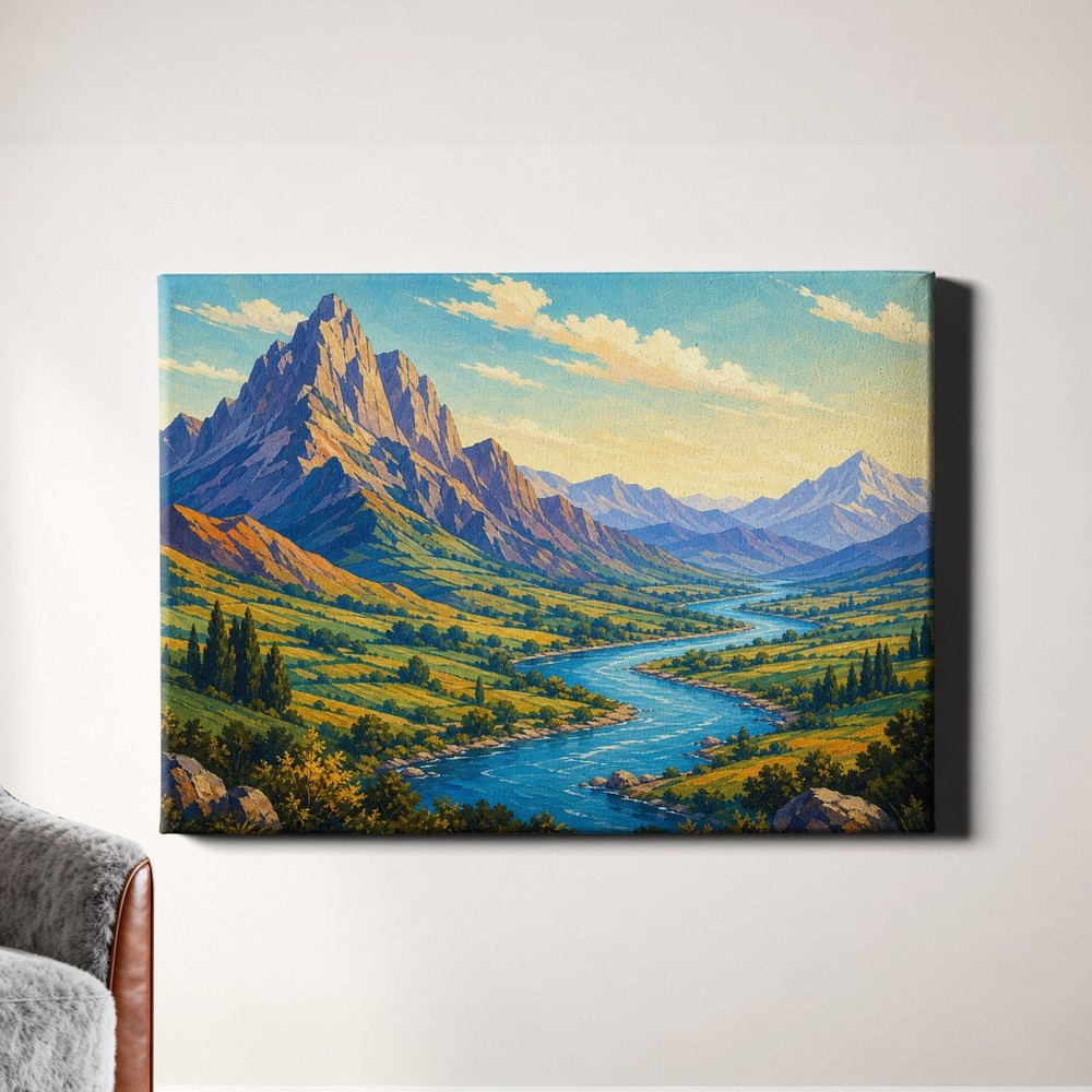 Mountain River Valley Color Block Poster Print modern landscape art