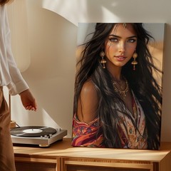Ethnic Woman Portrait Canvas Wall Art Bohemian Desert Style Boho Home Decor