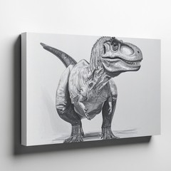 Canvas Wall Art a Black and White Pencil Sketch of a Tyrannosaurus Rex Facing
