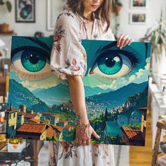 Eyes Of The Valley Canvas Surreal Landscape With Turquoise Gaze Wall Art